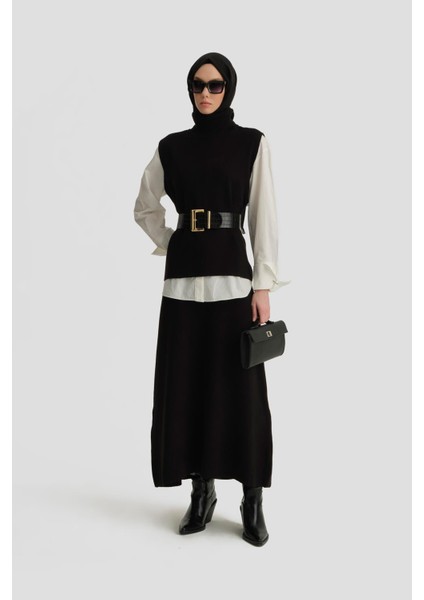 Sıfır Kol Kazak Etekli Takım 24KD4220 Siyah fiyatları