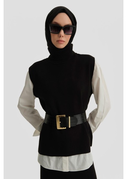Sıfır Kol Kazak Etekli Takım 24KD4220 Siyah modelleri
