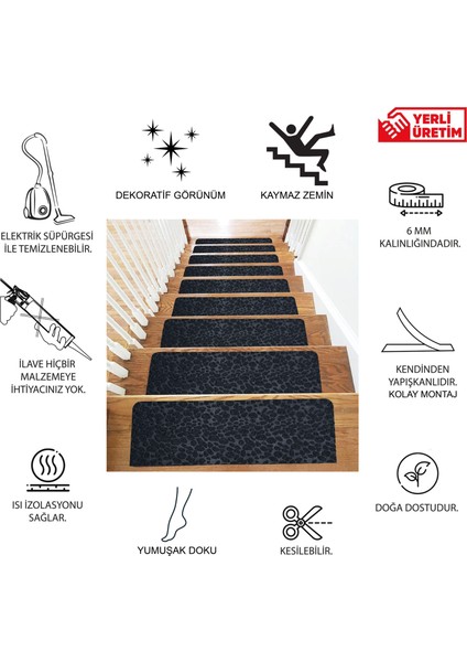 Antrasit Kaydırmaz Keçe Merdiven Matı 22X75 cm - 7 Adet