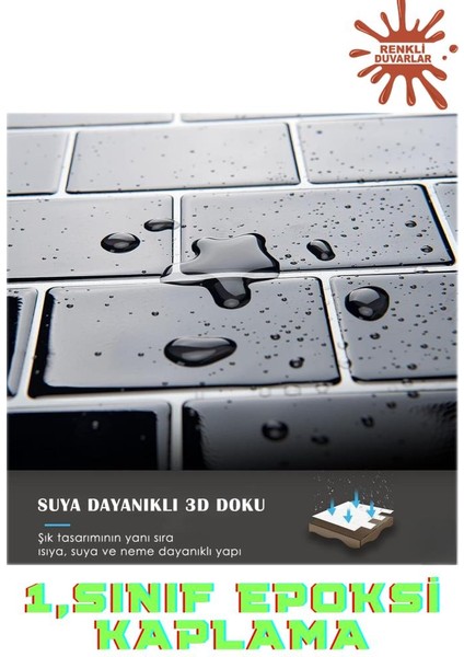 30×30 cm siyah tuğla epoksi 1 adet 3d yapışkanlı duvar kaplama paneli mutfak banyo salon ofis döşeme