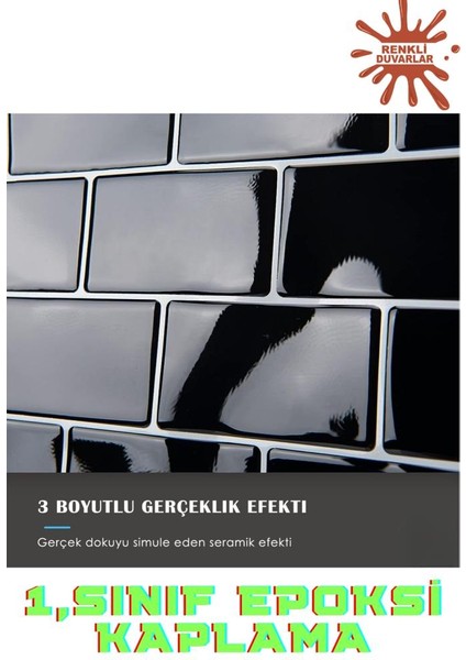 30×30 cm siyah tuğla epoksi 1 adet 3d yapışkanlı duvar kaplama paneli mutfak banyo salon ofis döşeme