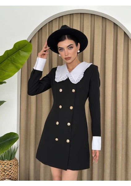 Bebe Yaka Düğme Detaylı Mini Elbise