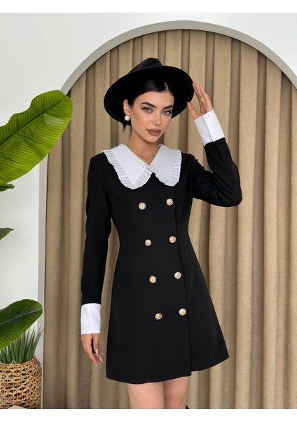 Bebe Yaka Düğme Detaylı Mini Elbise fırsatları