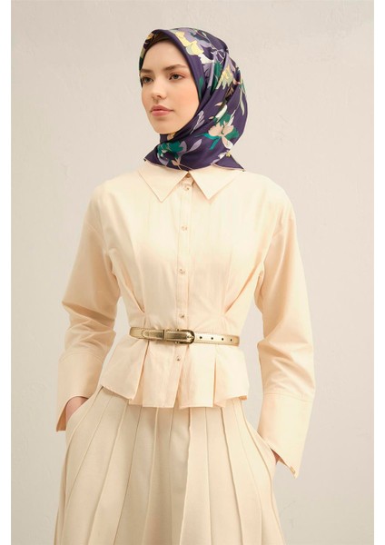 Çiçek Desenli Saf İpek Twill Eşarp 9347 54