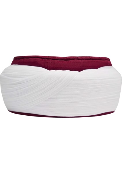 Talebe Sarığı-Beyaz Kumaş-Bordo Takke-Yuvarlak Sarım-Kuş Gözlü-5 Metree fiyatları