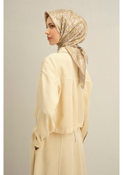 Geometrik Desenli Saf İpek Twill Eşarp 9309 07