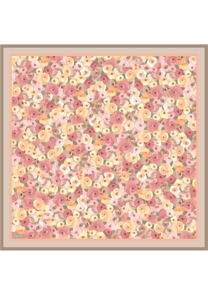 Çiçek Desenli Saf İpek Twill Eşarp 9305 01