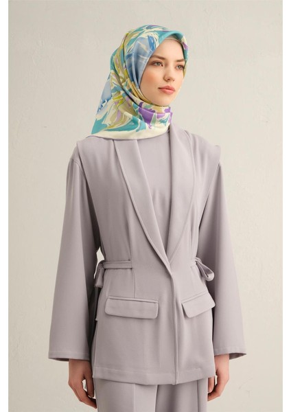 Çiçek Desenli Saf İpek Twill Eşarp 9342 80