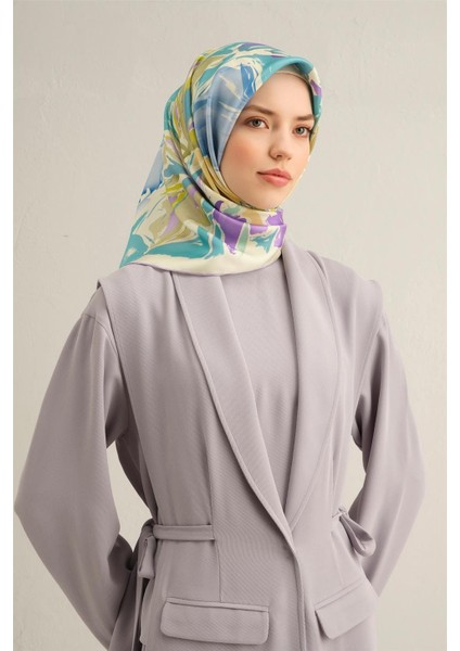 Çiçek Desenli Saf İpek Twill Eşarp 9342 80