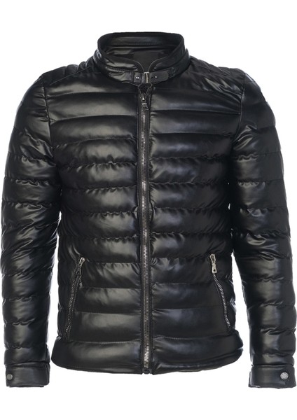 Erkek Siyah Slim Fit Içi Kalın Kürklü Su Itici Şişme Deri Ceket & Mont fiyatları