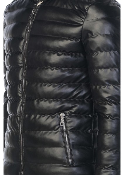 Erkek Siyah Slim Fit Içi Kalın Kürklü Su Itici Şişme Deri Ceket & Mont modelleri