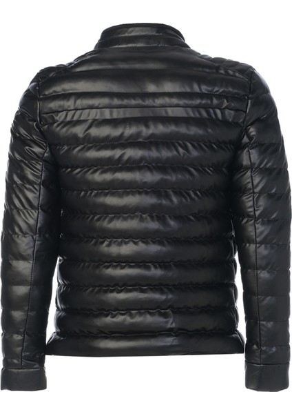 Erkek Siyah Slim Fit Içi Kalın Kürklü Su Itici Şişme Deri Ceket & Mont fırsatları