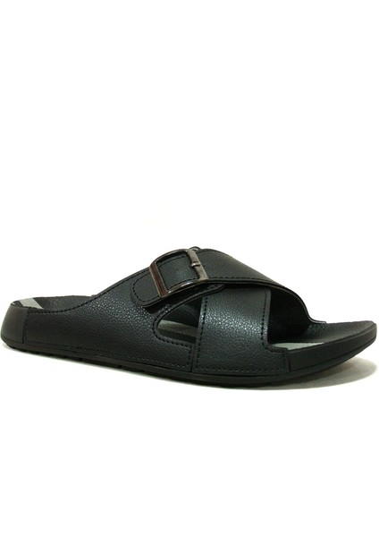 Gezer Siyah Gri Tokalı Anatomik Comfort Terlik
