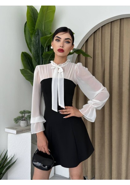 Şifon Detaylı Mini Kloş Elbise modelleri