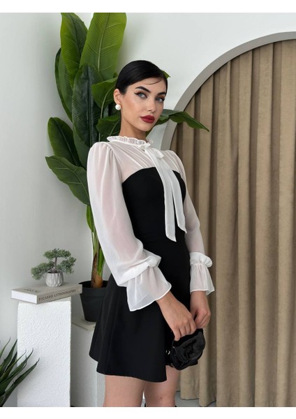 Şifon Detaylı Mini Kloş Elbise fırsatları