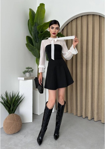 Şifon Detaylı Mini Kloş Elbise indirimleri