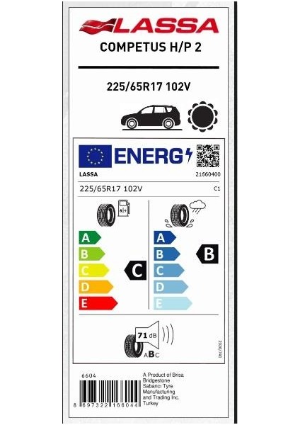225/65 R17 102V Competus H/p 2 4x4 Oto Yaz Lastiği (Üretim Yılı:2025)