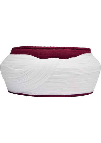 Talebe Sarığı-Beyaz Kumaş-Bordo Takke-Yuvarlak Sarım-Nâli Şerif-5 Metre