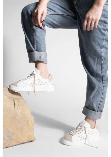 Kadın Sneaker Incili Zımpalı Spor Ayakkabı Lenso