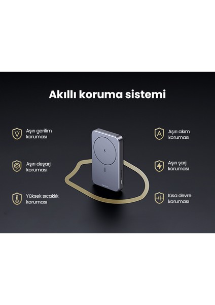 10.000 mAh 22,5W Magsafe Wireless Standlı Kablosuz Hızlı Powerbank 1xUSB-A, 1xUSB-C, Uzay Grisi - 15086