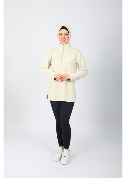 Taş Oversize Fermuar Detaylı Scuba Örme Tunik fiyatları