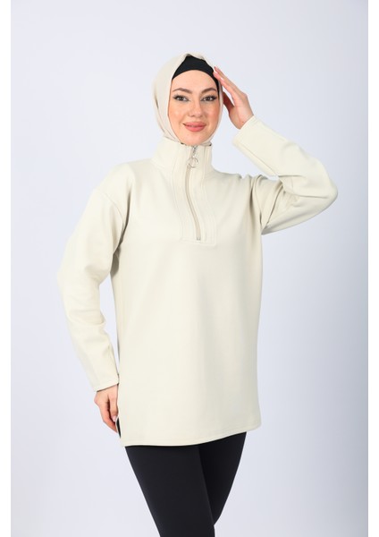 Taş Oversize Fermuar Detaylı Scuba Örme Tunik fırsatları