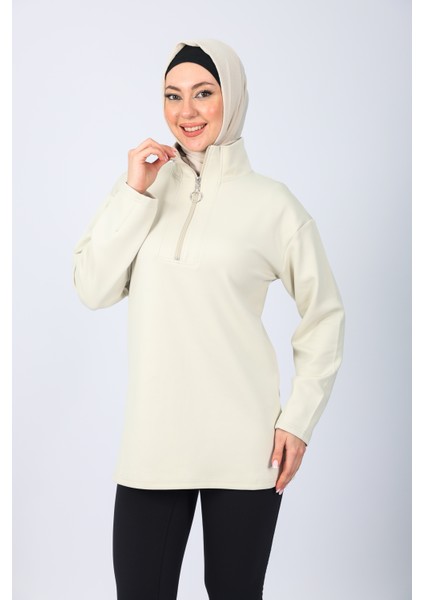 Taş Oversize Fermuar Detaylı Scuba Örme Tunik indirimleri