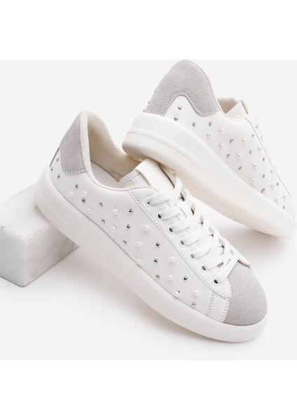 Kadın Sneaker Incili Zımpalı Spor Ayakkabı Lenso