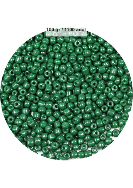 Koyu Yeşil Renk 4 Mm Yaklaşık 1100 Adet / 100 Gram Cam Boncuk Oya Yazma Bileklik Ve Kolye