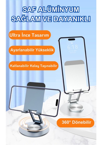 360° Dönebilen Telefon Tutucu Katlanabilir Alüminyum Telefon Standı