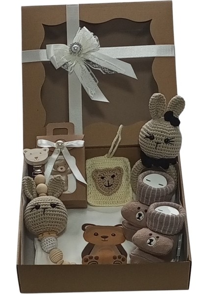 Hoşgeldin Bebek, Unisex, Yenidoğan Bebek Motifli Baskılı Amigurumi Hediye Seti