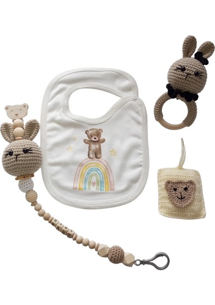 Hoşgeldin Bebek, Unisex, Yenidoğan Bebek Motifli Baskılı Amigurumi Hediye Seti indirimleri