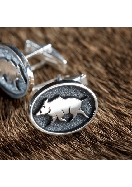 Wild Boar Gümüş Kol Düğmesi 01