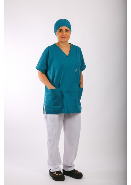 Yeşil Medikal Likralı Doktor Hemşire Üst Üniforma Scrubs Üst Üniforma Cerrahi Hastane
