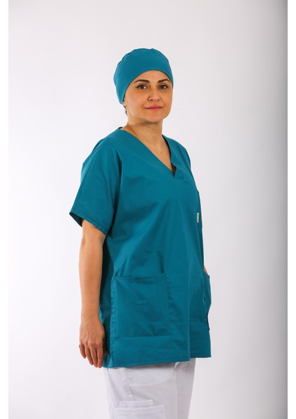 Yeşil Medikal Likralı Doktor Hemşire Üst Üniforma Scrubs Üst Üniforma Cerrahi Hastane