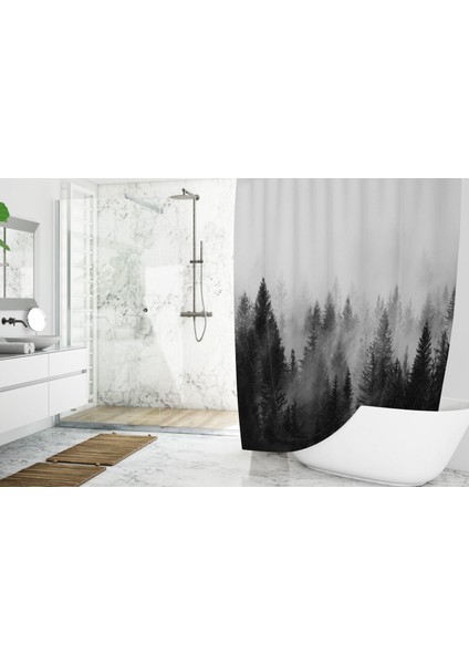 Banyo Perdesi 1X180X200 Tek Kanat Duş Perdesi Halka Hediyeli Duşakabin Perdesi Forest View