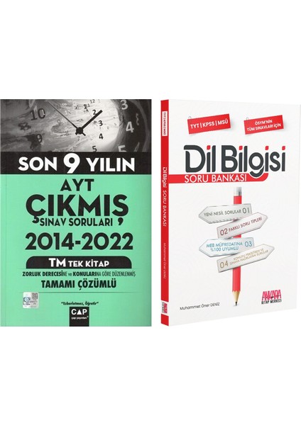 Çap Yayınları Ayt Tek Kitap Son 9 Yılın Çıkmış Soruları ve Akm Dil Bilgisi Soru Bankası Seti 2 Kitap