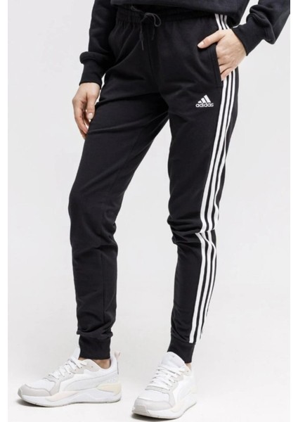 Essentials Single Jersey 3-Stripes Kadın Siyah Eşofman Altı