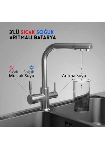 Su Arıtma İçin 3 Yollu Musluk-Batarya
