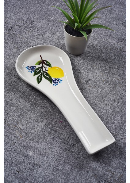 Seramik Limon Desen Kirli Kaşıklık Tezgah Üstü Kepçe Kaşık Altlığı