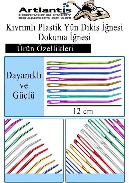 Düz ve Kıvrımlı Plastik Yün Iğnesi 50 Adet 1 Paket Plastik Dikiş Dokuma Iğnesi Kavisli Iplik Iğne Goblen