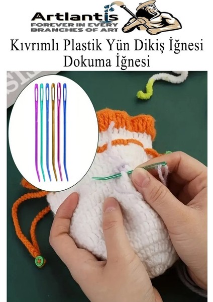 Düz ve Kıvrımlı Plastik Yün Iğnesi 50 Adet 1 Paket Plastik Dikiş Dokuma Iğnesi Kavisli Iplik Iğne Goblen