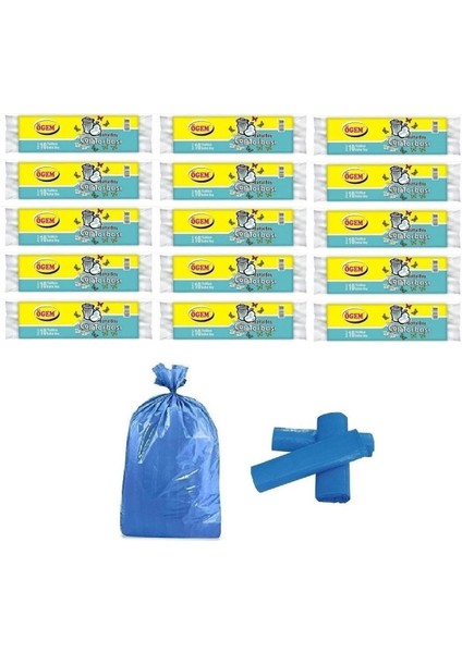 Battal Boy Çöp Poşeti 75x90 cm 10'lu Rulo 15 Paket Mavi