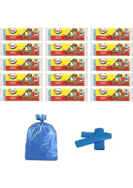 Büyük Boy Çöp Poşeti 65x80 cm 50 lt 10'lu Rulo 15 Paket Mavi