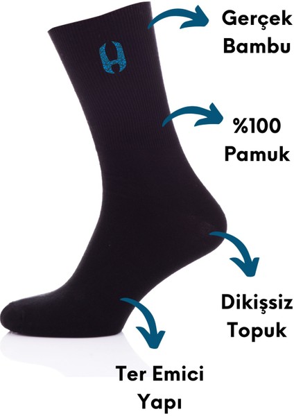 6 Paket Nefes Alan Koku Önleyici Topuk Dikişsiz Bambu Uzun Çorap | Handarte®