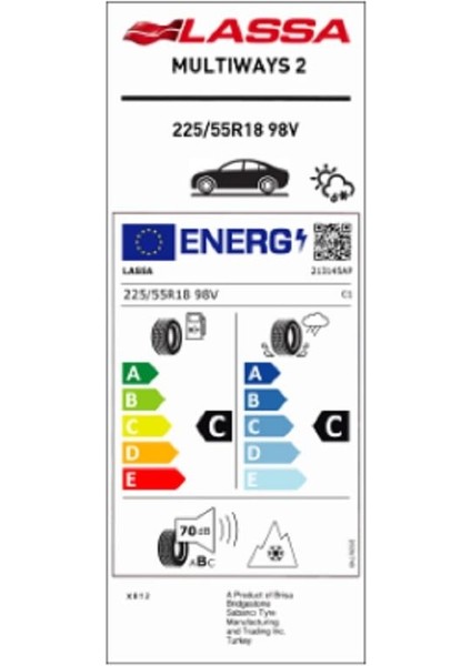 225/55 R18 98v Multiways 2 Suv 4 Mevsim Lastiği (Üretim Yılı:2025)