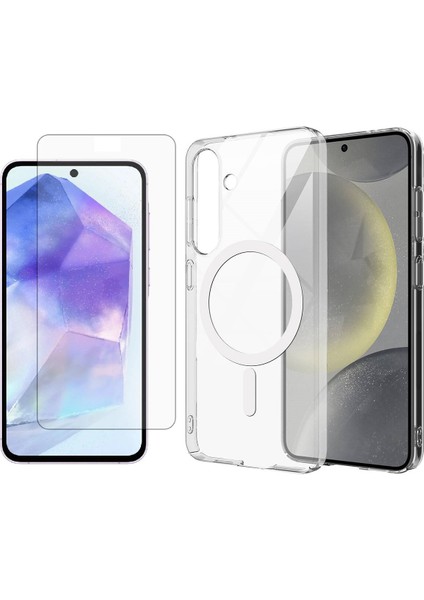 Galaxy S25 Plus Kılıf Kamera Korumalı Magsafe Sert PC Zore Porto Kapak + Zore Nano Micro Temperli Ekran Koruyucu