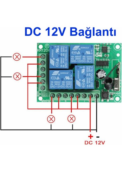 433MHZ Rf 4 Kanal Röle Modül Dc 12V 4 Buton Kumanda Kablosuz Motor Pompa Fan Lamba Perde Akıllı Ev