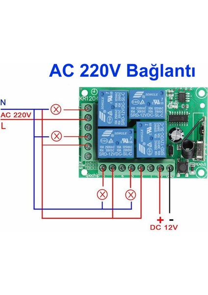 433MHZ Rf 4 Kanal Röle Modül Dc 12V 4 Buton Kumanda Kablosuz Motor Pompa Fan Lamba Perde Akıllı Ev