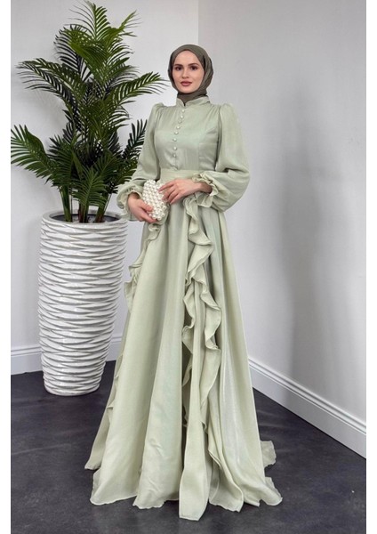 Samira Fırfırlı Janjan Abiye Mint modelleri